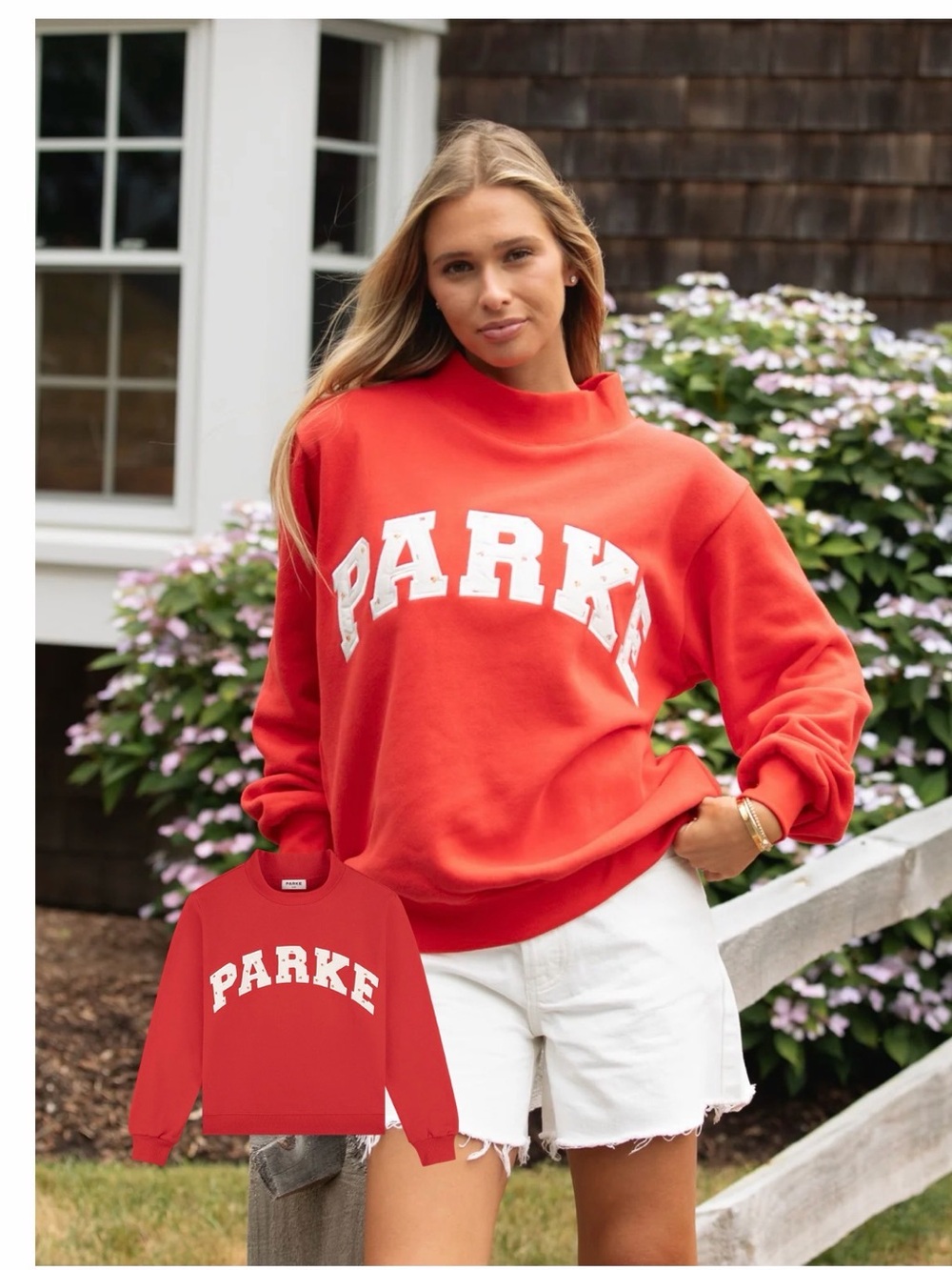 Parke Red Crewneck Sweatshirt Ruby with  White Flower Logo
